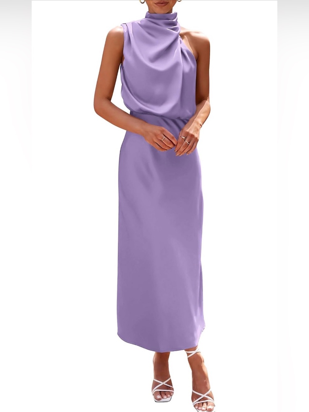 Draped High-Neck Maxi Dress in Lilac